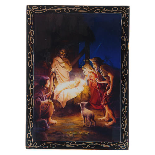 Laque russe décorée La Naissance de Jésus Christ icône 14x10 cm 1