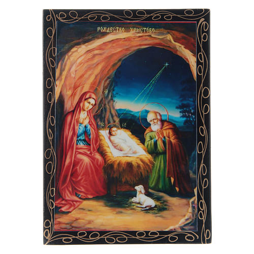 Boîte russe papier mâché décoré La Naissance de Jésus Christ 14x10 cm 1
