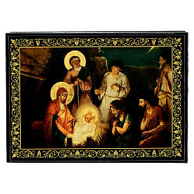 Russian papier-mâché and lacquer painted box The Nativity of Jesus Christ 14x10 cm