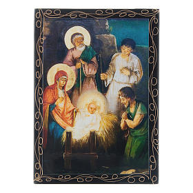 Russian papier-mâché and lacquer painted box The Nativity of Jesus Christ 14x10 cm