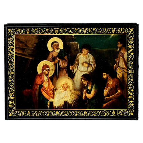 Russian papier-mâché and lacquer painted box The Nativity of Jesus Christ 14x10 cm 1