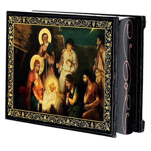 Russian papier-mâché and lacquer painted box The Nativity of Jesus Christ 14x10 cm 2