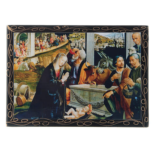Russian lacquer box, Adoration of the Shepherds 14x10 cm 1