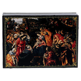 Russian papier-mâché and lacquer painted box The Adoration of the Three Wise Men 14x10 cm