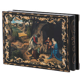 Boîte peinte russe L'Adoration des Bergers Giorgione 14x10 cm