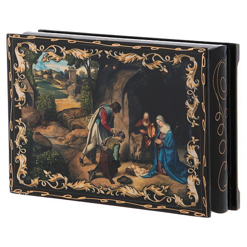 Russian papier-mâché and lacquer painted box The Adoration of the Shepherds 14x10 cm 2