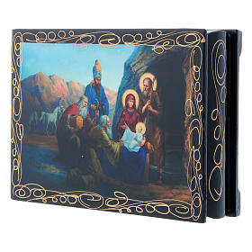 Russian papier-mâché and lacquer painted box The Birth of Jesus and the Adoration of the Magi 14x10 cm