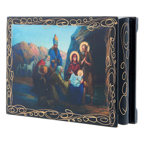 Russian papier-mâché and lacquer painted box The Birth of Jesus and the Adoration of the Magi 14x10 cm 2
