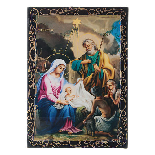 Lackdose aus Papiermaché Verzierung in Découpage-Technik Die Geburt Jesu Christi 14x10 cm 1