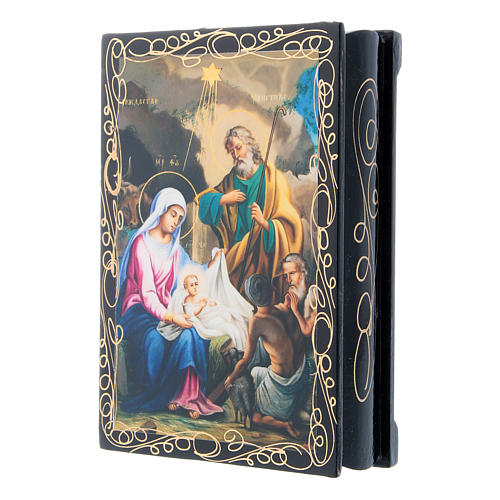 Russian lacquer box, Nativity 14x10 cm 2