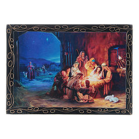 Caixinha russa papel-machê O Nascimento de Cristo adoração dos Magos 14x10 cm