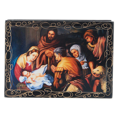 Laque papier mâché russe décorée La Naissance de Jésus 9x6 cm 1