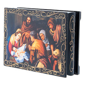 Laca papel-machê russa decorada Nascimento de Jesus 14x10 cm
