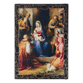 Boîte russe décorée découpage Nativité 14x10 cm
