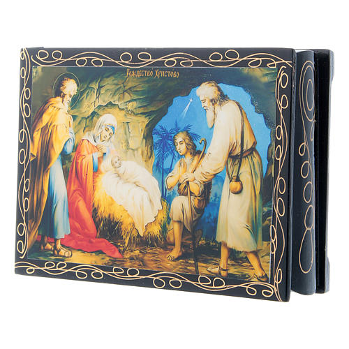 Russian papier-mâché and lacquer painted box The Birth of Jesus 14x10 cm 2