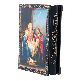 Russian papier-mâché and lacquer painted box The Birth of Jesus Christ 14x10 cm