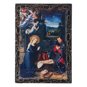 Scatoletta russa papier machè decoupage La Nascita di Gesù Cristo 14X10 cm
