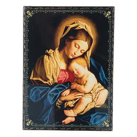 Russian papier-mâché and lacquer painted box Madonna with Child 22x16 cm