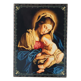 Scatola cartapesta decoupage russa Madonna col Bambino 22X16 cm
