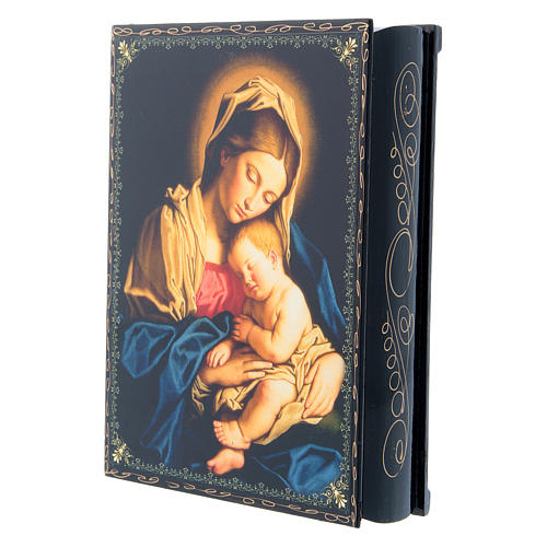 Scatola cartapesta decoupage russa Madonna col Bambino 22X16 cm 2