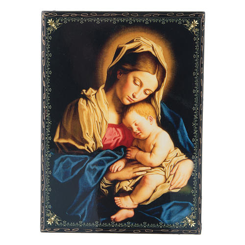 Russian papier-mâché and lacquer painted box Madonna with Child 22x16 cm 1