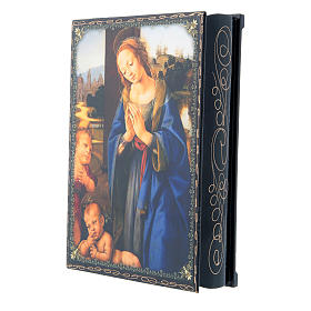 Lackdose aus Papiermaché Verzierung in Découpage-Technik Madonna mit dem Kinde und dem Johannesknaben 22x16 cm