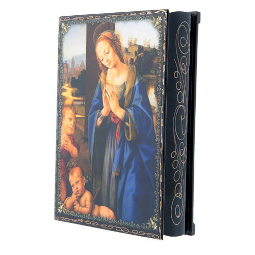 Lackdose aus Papiermaché Verzierung in Découpage-Technik Madonna mit dem Kinde und dem Johannesknaben 22x16 cm 2