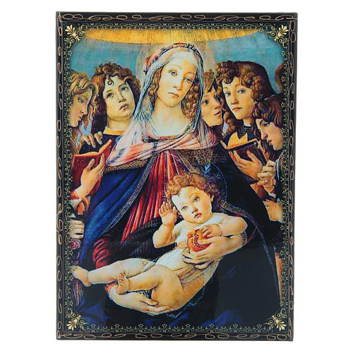 Lackdose aus Papiermaché Verzierung in Découpage-Technik Madonna mit dem Granatapfel 22x16 cm 1