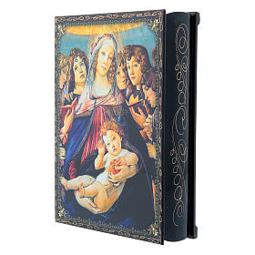 Laca papel-machê pintada A Virgem e o Menino com seis anjos 22x16 cm