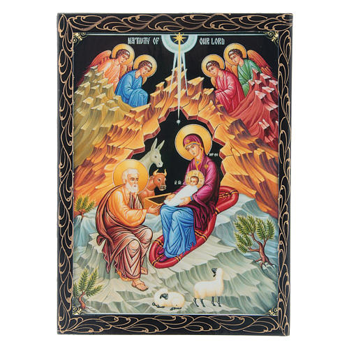 Caixa russa decorada papel-machê O Nascimento de Jesus Cristo 22x16 cm 1