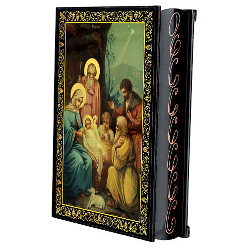 Russian lacquer and papier-machè box with decorations The Birth of Jesus Christ 22X16 cm 2