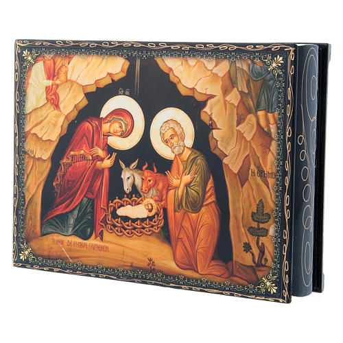 Lackdose aus Papiermaché Verzierung in Découpage-Technik Die Geburt des Jesuskindes 22x16 cm 2