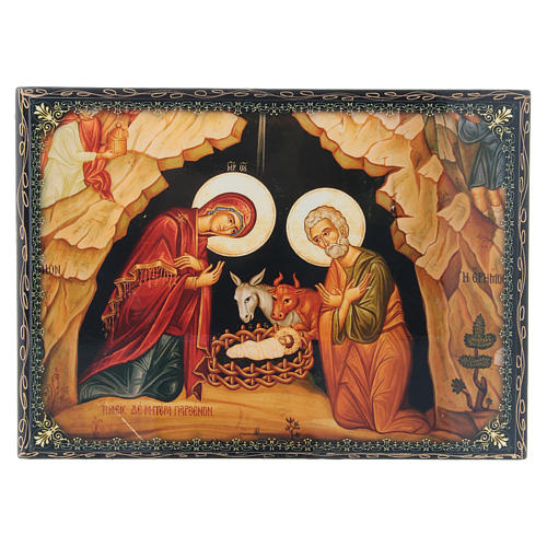 Boîte russe papier mâché décorée La Naissance de Jésus Christ 22x16 cm 1