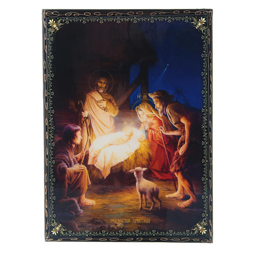 Caja papel maché decorada rusa El Nacimiento de Jesús Cristo 22x16 cm 1