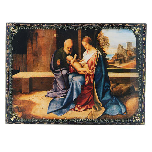 Lakierowana rosyjska szkatułka Narodzenie Jezusa,  22x16cm 1