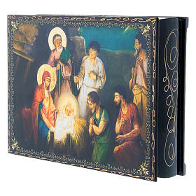 Caja decoupage papel maché rusa El Nacimiento de Jesús Cristo 22x16 cm