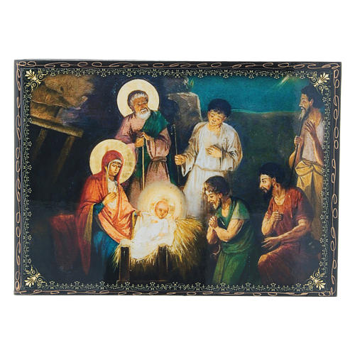 Boîte découpage papier mâché russe Naissance de Jésus Christ 22x16 cm 1