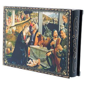 Russian papier-machè and lacquer box decoupage The Adoration of the Shepherds 22X16 cm