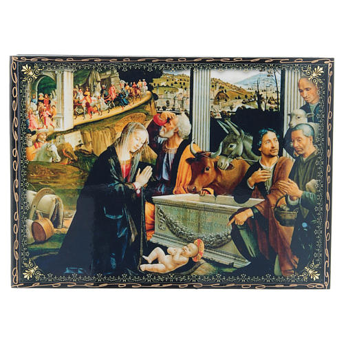Russian papier-machè and lacquer box decoupage The Adoration of the Shepherds 22X16 cm 1