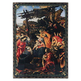 Russian papier-machè and lacquer painted box The Adoration of the Three Wise Men 22X16 cm
