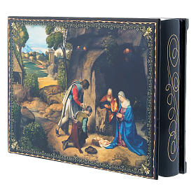 Laque papier mâché décorée découpage L'Adoration des Bergers Giorgione 22x16 cm
