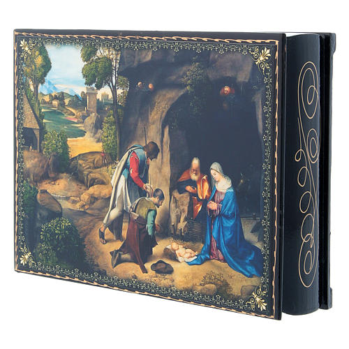 Laque papier mâché décorée découpage L'Adoration des Bergers Giorgione 22x16 cm 2
