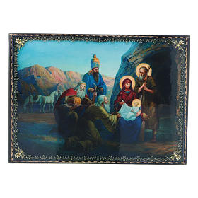 Caja papel maché rusa decoupage El Nacimiento de Jesús Cristo y Adoración de los Magos 22x16 cm