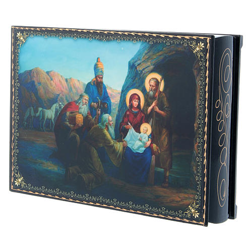 Caja papel maché rusa decoupage El Nacimiento de Jesús Cristo y Adoración de los Magos 22x16 cm 2