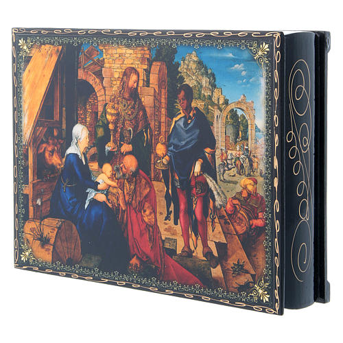 Caixa russa papel-machê decorada Adoração dos Reis Magos 22x16 cm 2