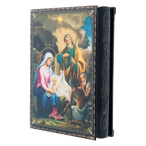 Lackdose aus Papiermaché Verzierung in Découpage-Technik Die Geburt Jesu Christi 22x16 cm 2