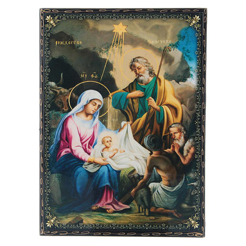 Laque russe décorée papier mâché Naissance de Jésus Christ 22x16 cm 1