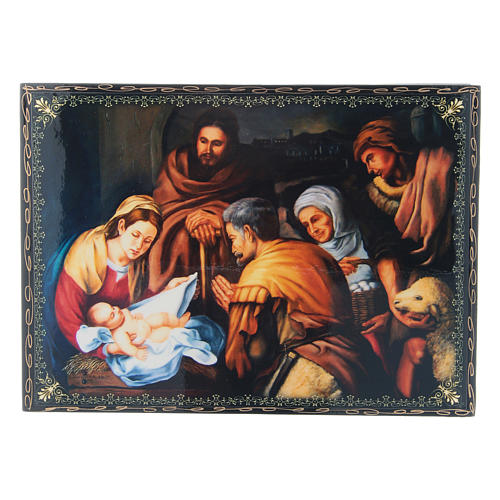 Caja rusa decoupage papel maché El Nacimiento de Cristo 22x16 cm 1