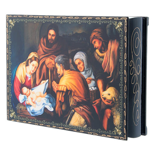 Caja rusa decoupage papel maché El Nacimiento de Cristo 22x16 cm 2