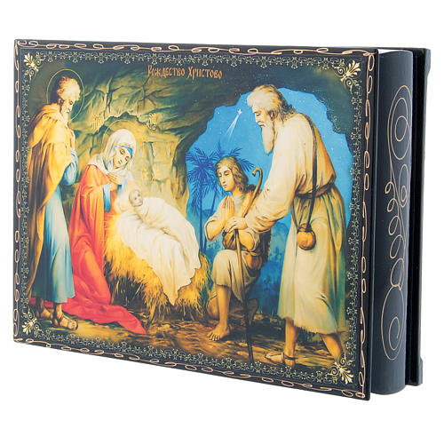 Caja decoupage papel maché rusa El Nacimiento de Jesús Cristo 22x16 cm 2